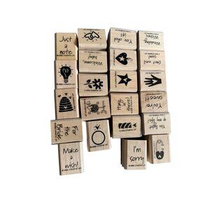 Stampin Up Rubber Stamp Set - 22 Wood-Mounted Stamps with Various Designs & Sayi